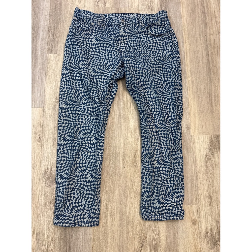 Levi Strauss Midi Straight Jean Women Checkerboard Blue White Denim Pants 33/30